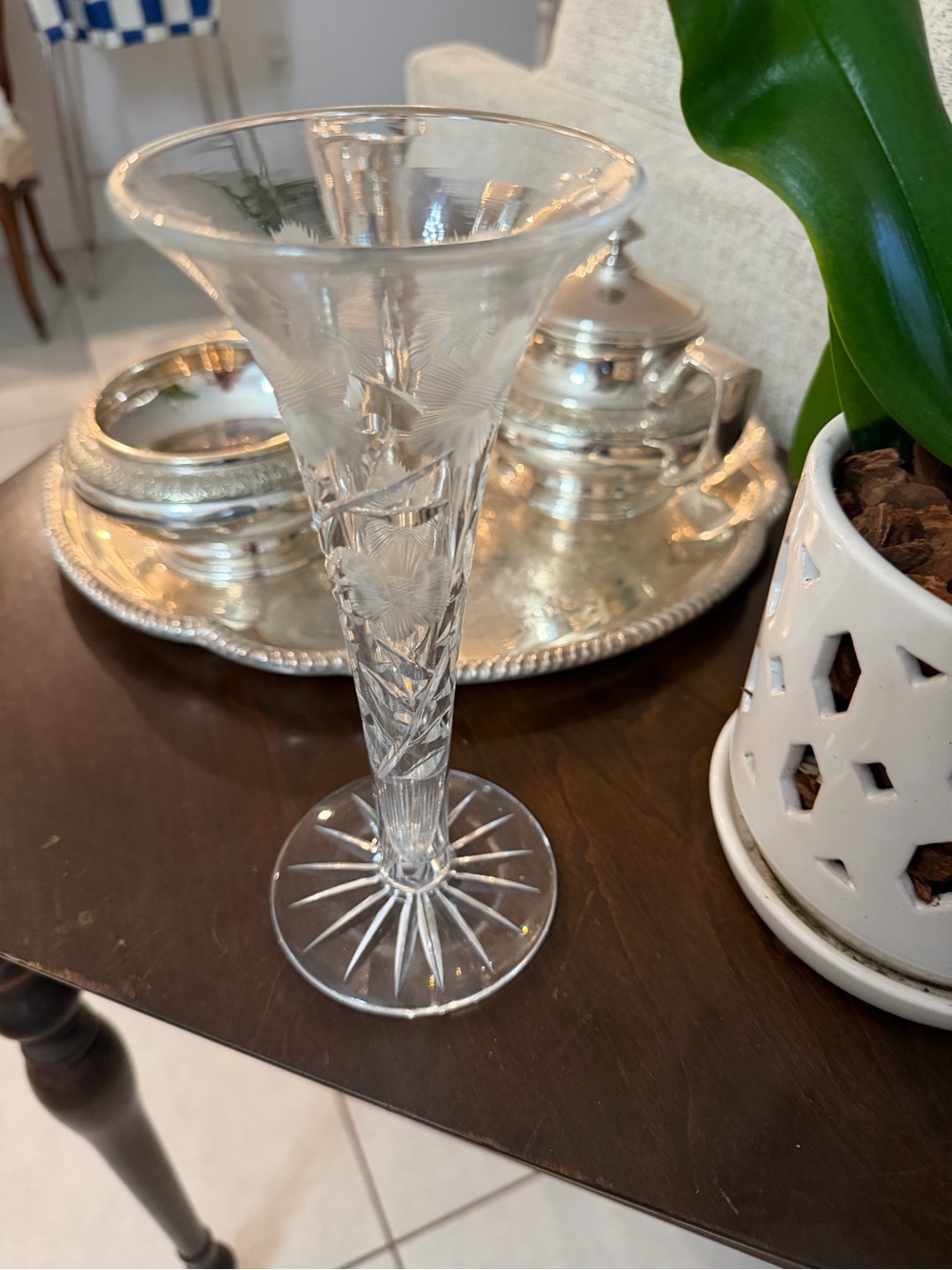 Antique Crystal Trumpet Vase
